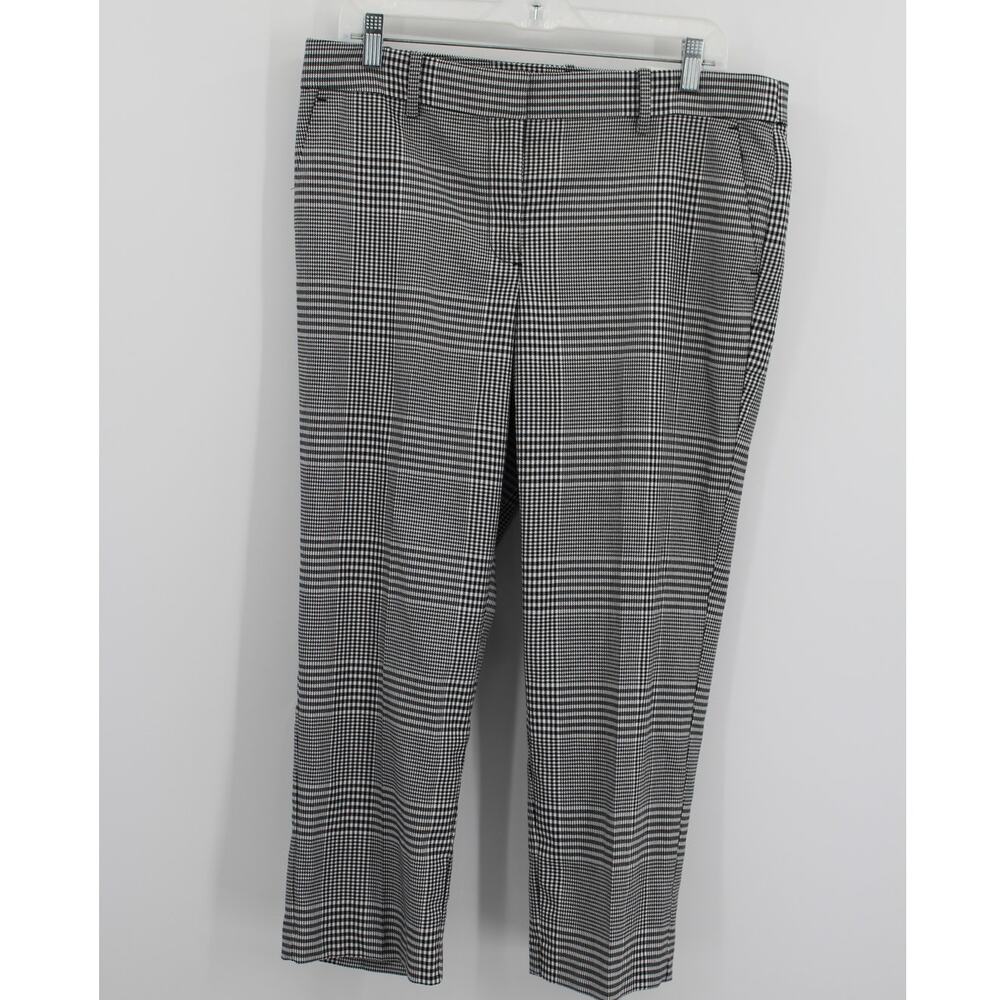 Loft The Riviera Slim Pants Size 12P Petite Black White Plaid NEW